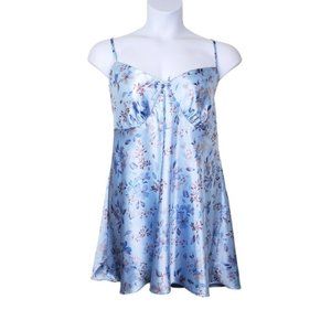 Cacique Womens Blue Floral Print Satin Night Slip Size 18/20
